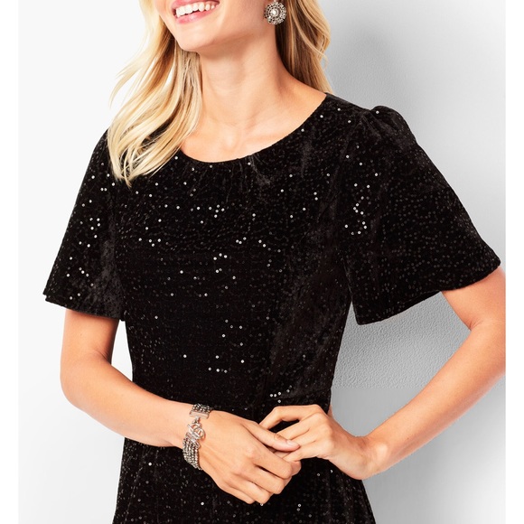 RSVP Talbots Dress Velvet Sequin MIDI Black NWT size 12. Perfect for holidays - Picture 4 of 7